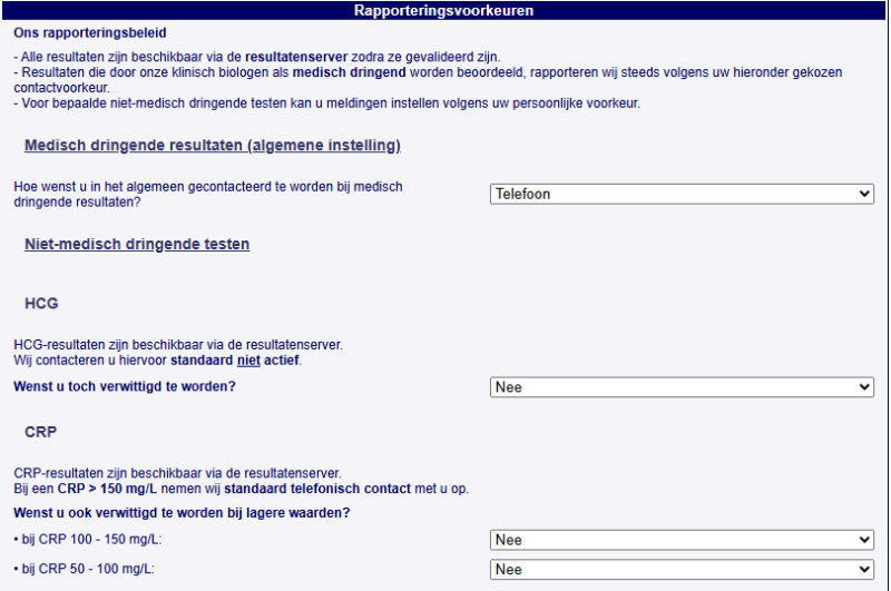 Rapporteringsvoorkeuren