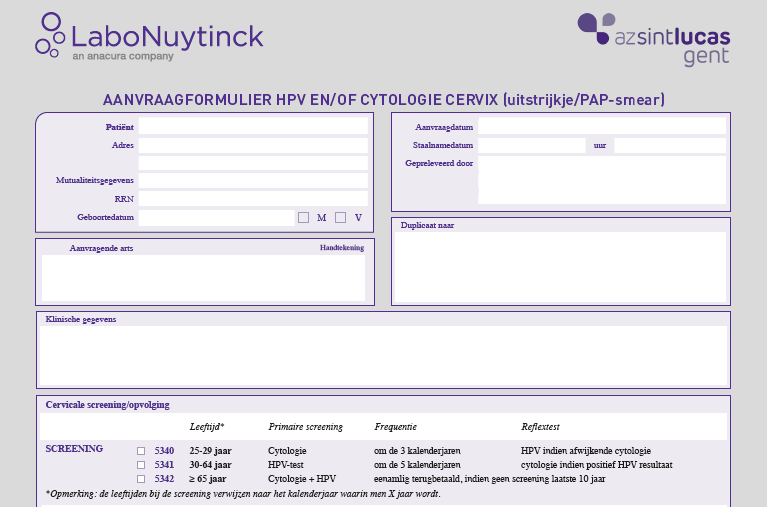 selectie aanvraagformulier HPV